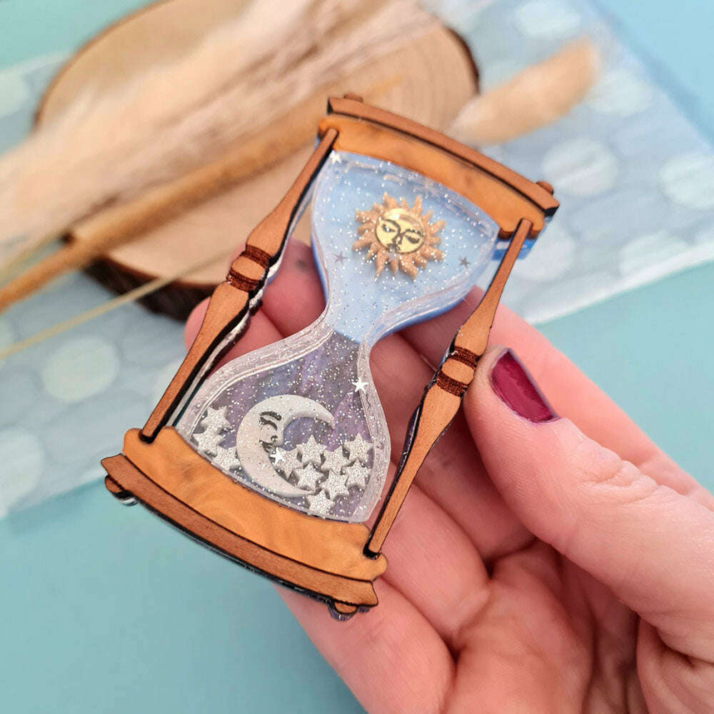 Celestial Sun And Moon Hourglass Brooch by Cherryloco Jewellery 3