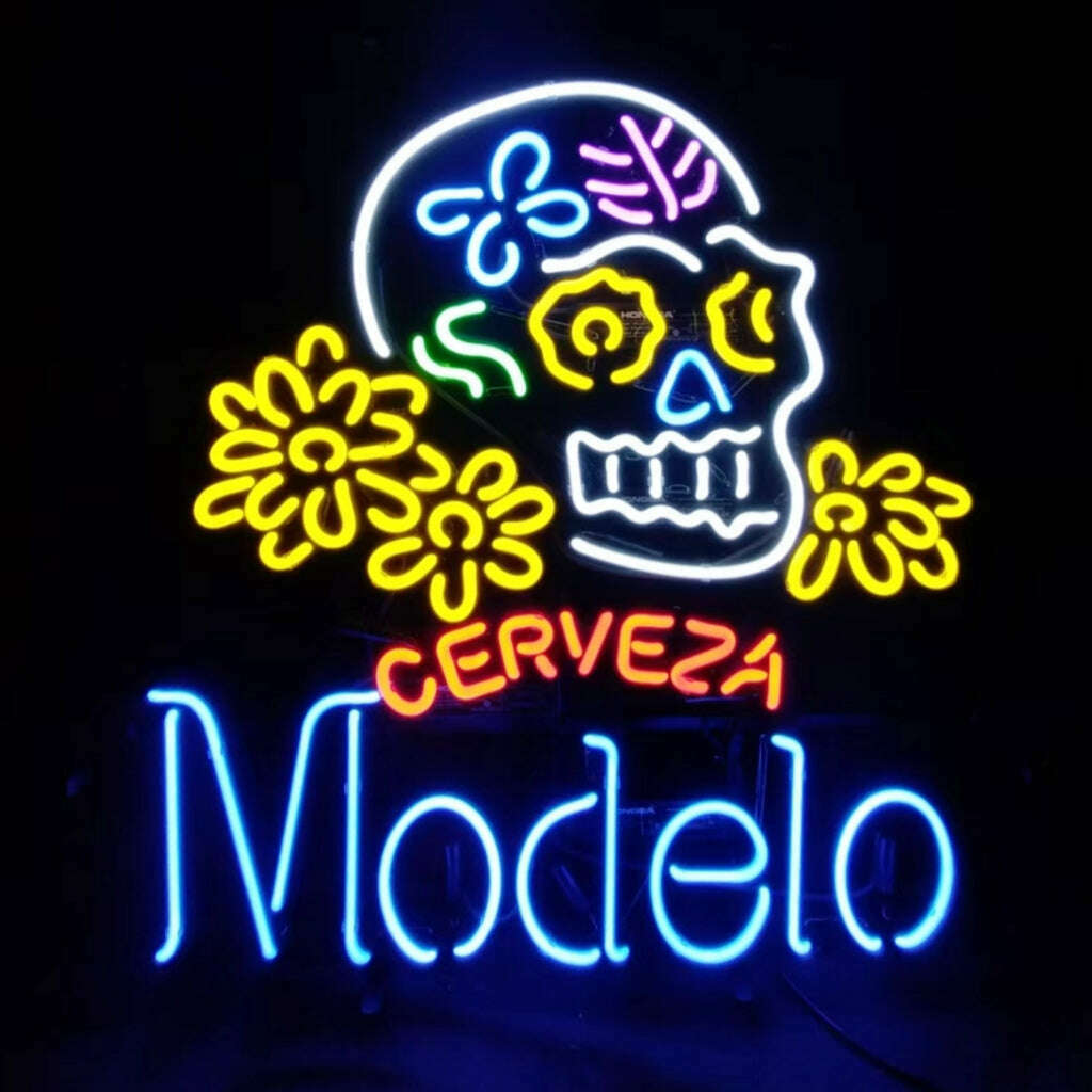 Cerveza Modelo Beer Skull Bone Neon Signs