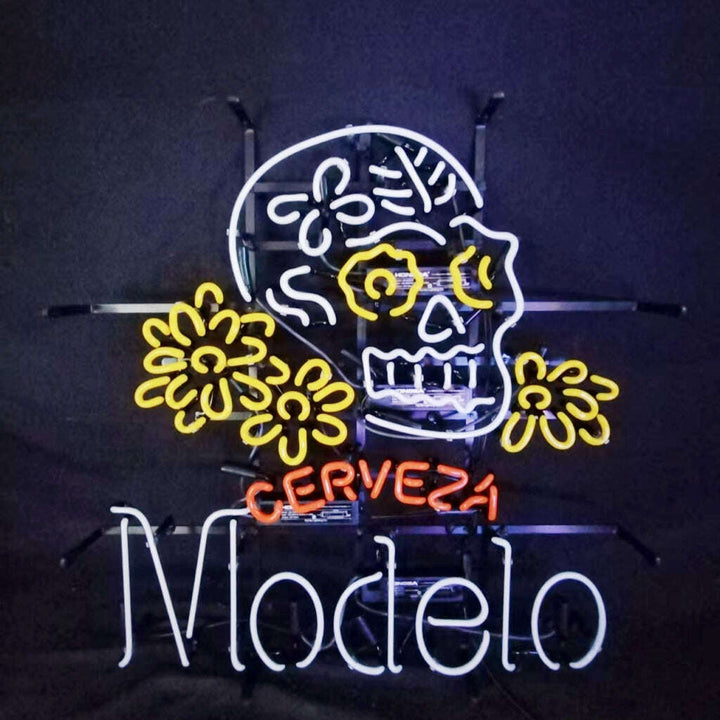 Cerveza Modelo Beer Skull Bone Neon Signs
