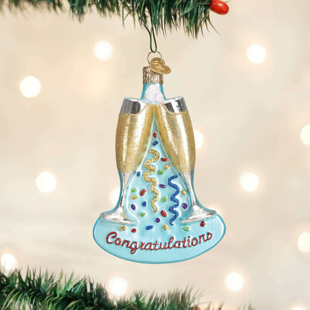 Old World Christmas Champagne Toast Blown Glass Ornament