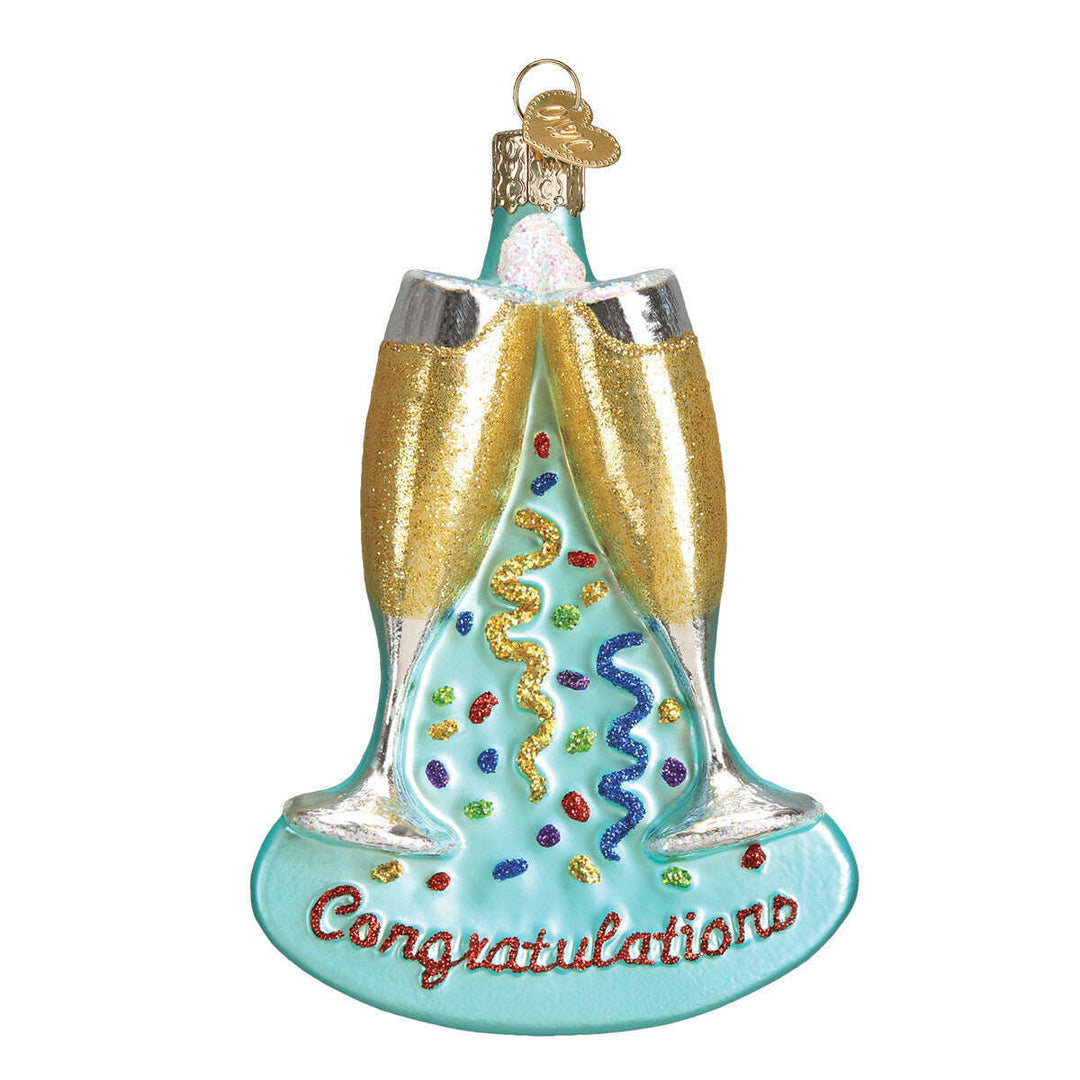 Old World Christmas Champagne Toast Blown Glass Ornament