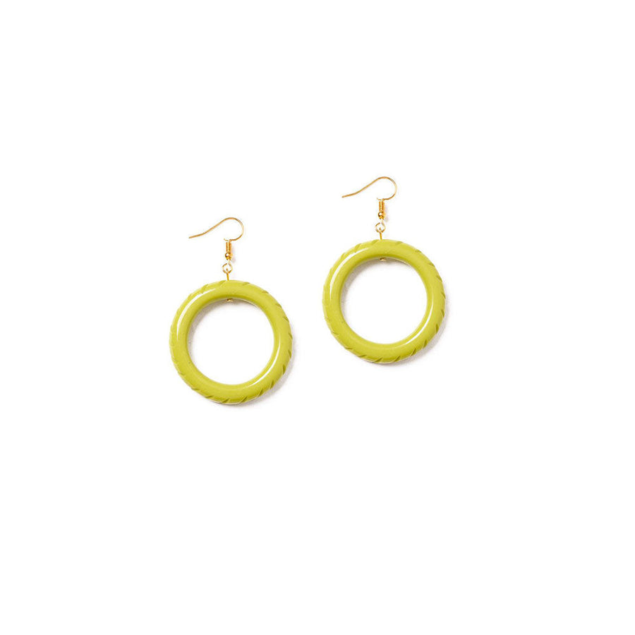 Chartreuse Heavy Carve Drop Hoop Earrings by Splendette image