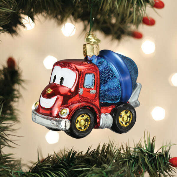 Old World Christmas Cheerful Cement Truck Blown Glass Ornament