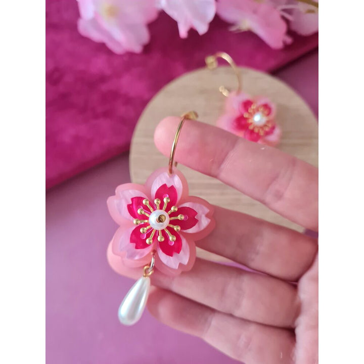 Cherry Blossom Sakura Hoop Earrings by Cherryloco Jewellery 2