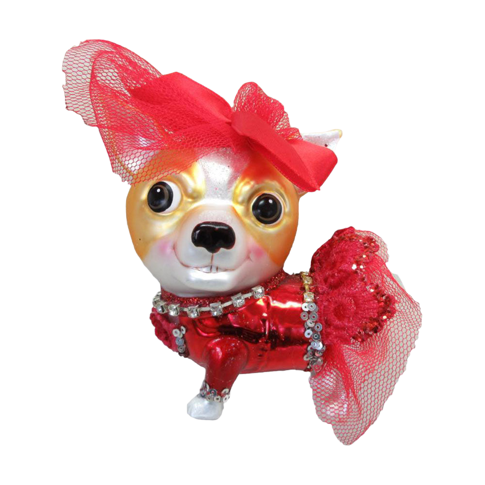 Chihuahua in Red Party Dress Ornament by December Diamonds