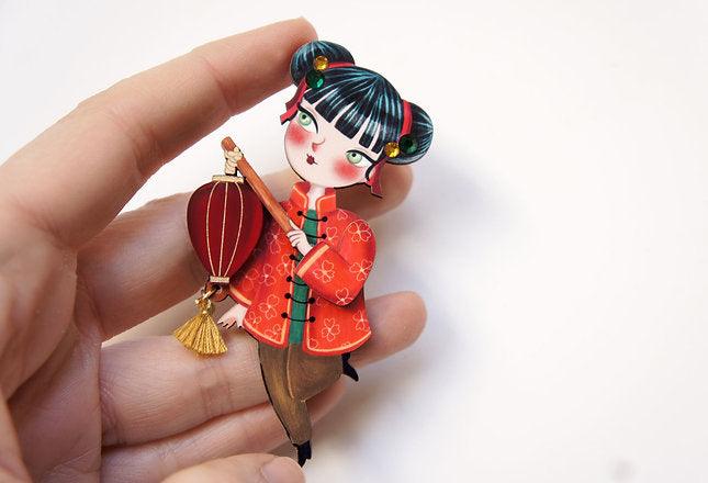 Chinese Girl Lantern Brooch by LaliBlue - Quirks!