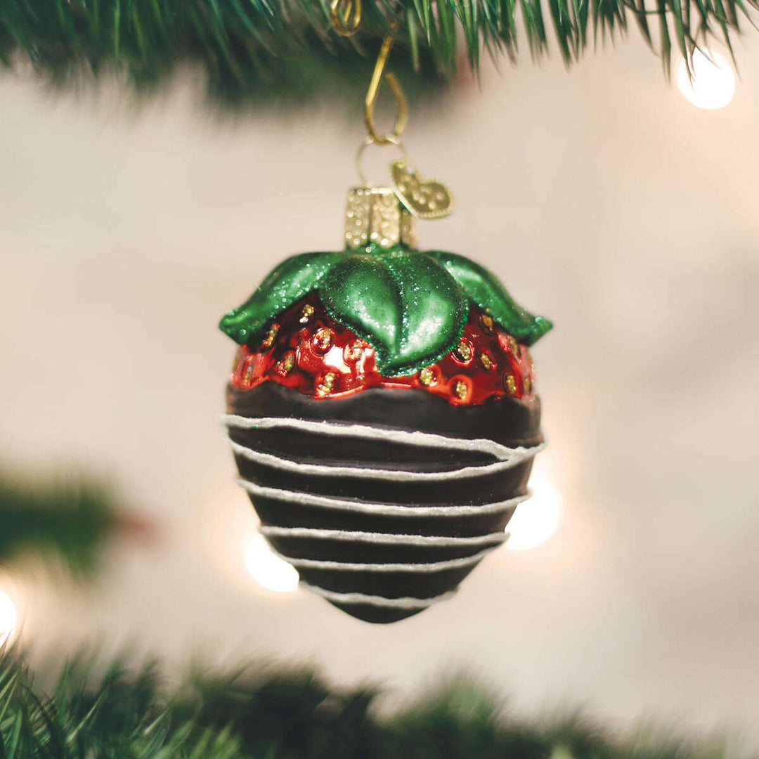 Old World Christmas Chocolate Dipped Strawberry Blown Glass Ornament