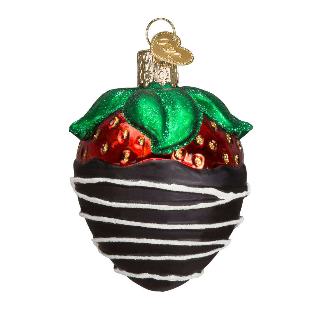 Old World Christmas Chocolate Dipped Strawberry Blown Glass Ornament
