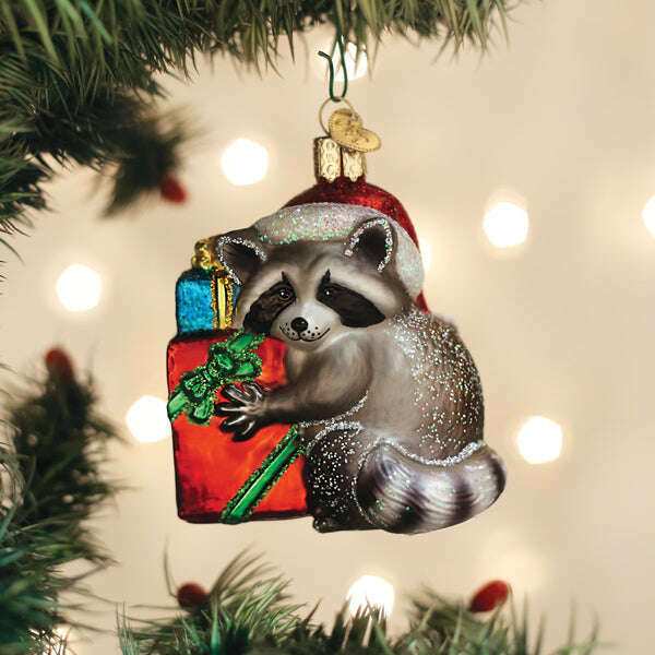 Old World Christmas Christmas Bandit Raccoon Blown Glass Ornament