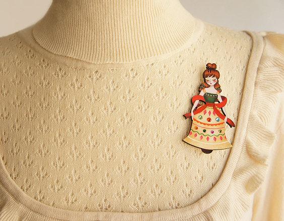 Christmas Bell Girl Brooch by LaliBlue - Quirks!