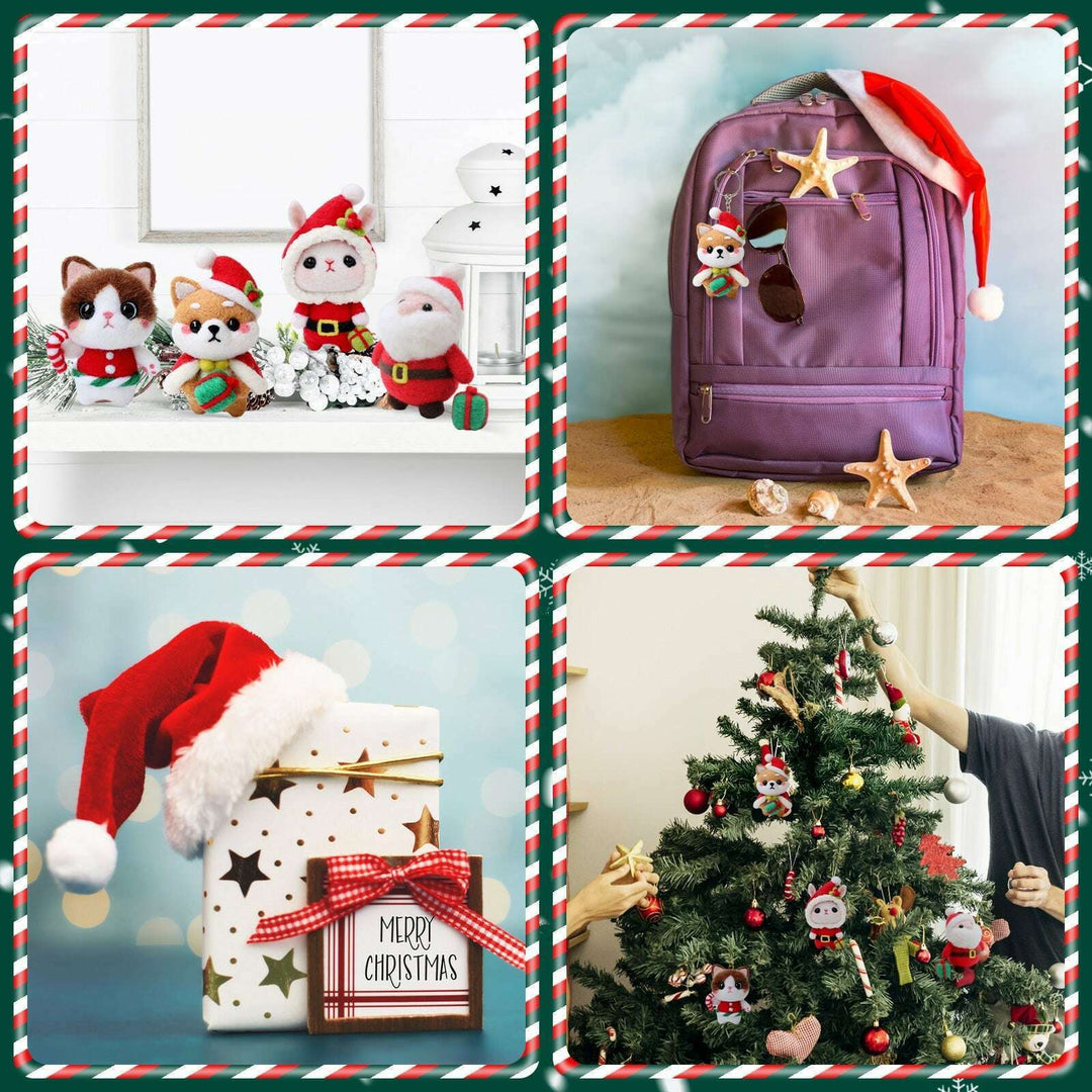 Christmas Bunny, Shiba Inu, Cat and Santa Needle Felting Kit. Wizardi DIY Wool Craft Kit F07N8-Z-06