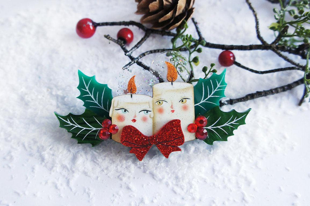 Christmas Candle Couple Brooch by Laliblue - Quirks!
