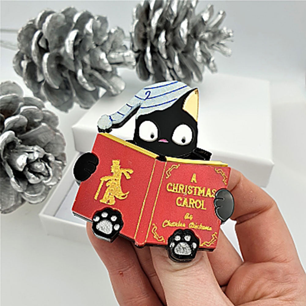 Christmas Carol Cat Brooch by Cherryloco Jewellery 3