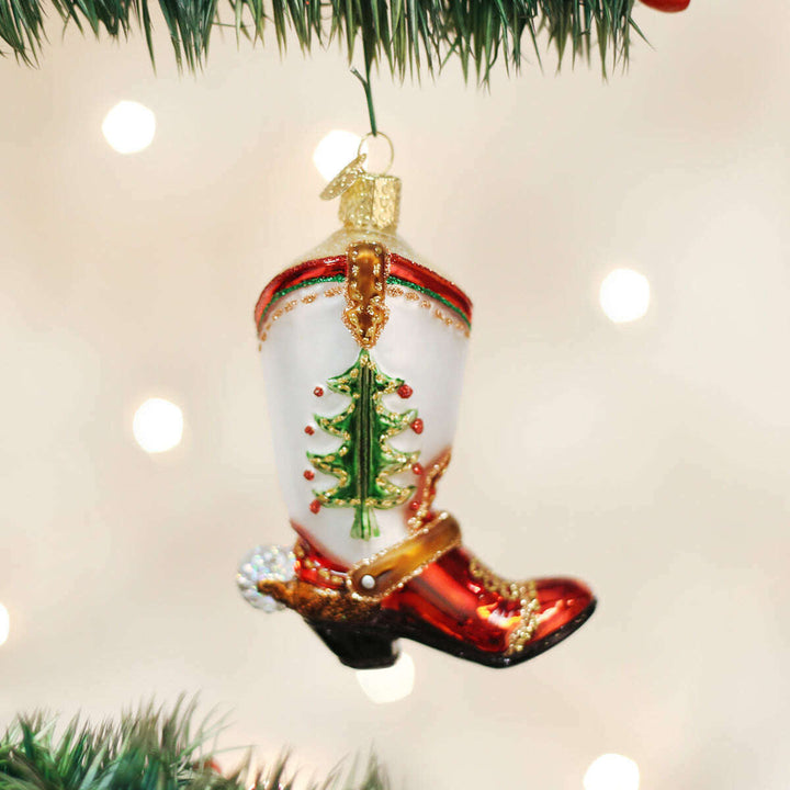 Old World Christmas Christmas Cowboy Boot Blown Glass Ornament