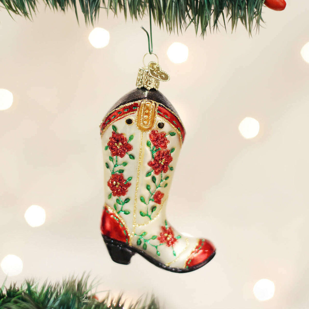 Old World Christmas Christmas Cowgirl Boot Blown Glass Ornament