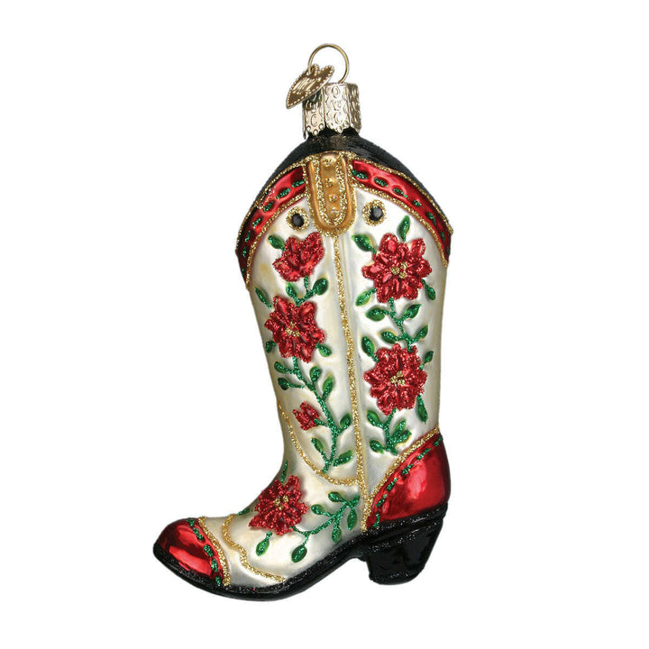 Old World Christmas Christmas Cowgirl Boot Blown Glass Ornament