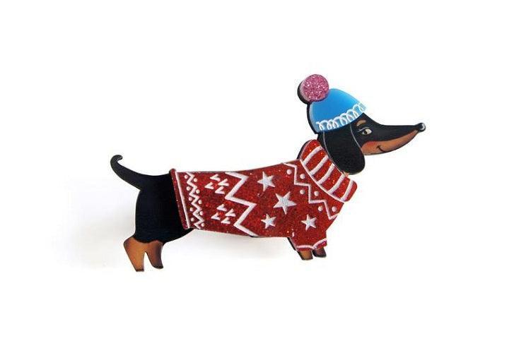 Christmas Dachshund Dog Brooch by Laliblue - Quirks!