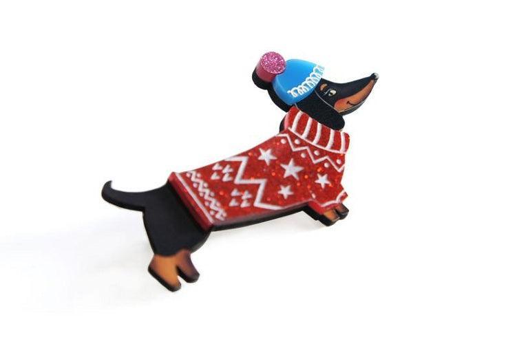 Christmas Dachshund Dog Brooch by Laliblue - Quirks!