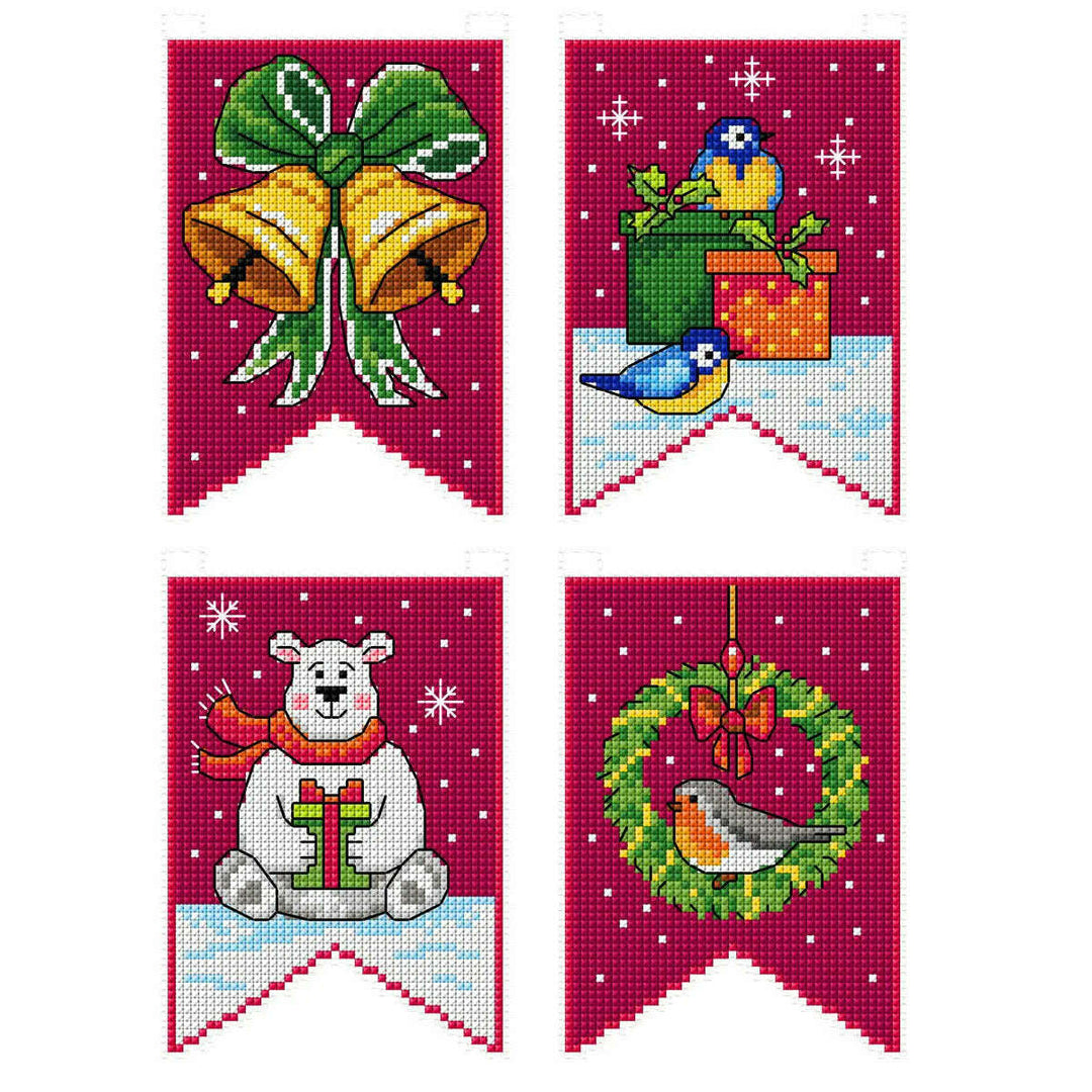 Christmas Flags - red 193CS Counted cross stitch kit with plastic canvas