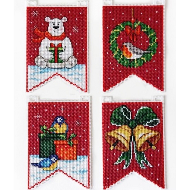 Christmas Flags - red 193CS Counted cross stitch kit with plastic canvas