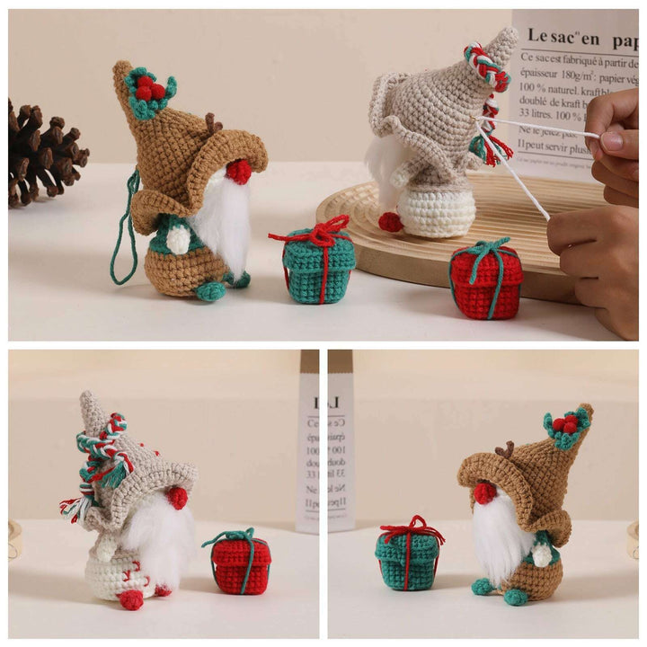 Christmas Gnome with Brown Hat Amigurumi DIY Crochet Kit Wizardi F07N8-M110