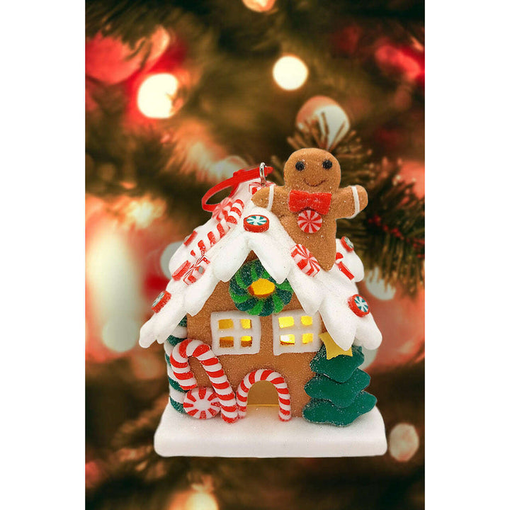 Christmas Ornament - Gingerbread Snow House with Gingerbread Man. Wizardi Festive Decoration F07-N2-18-EE403B