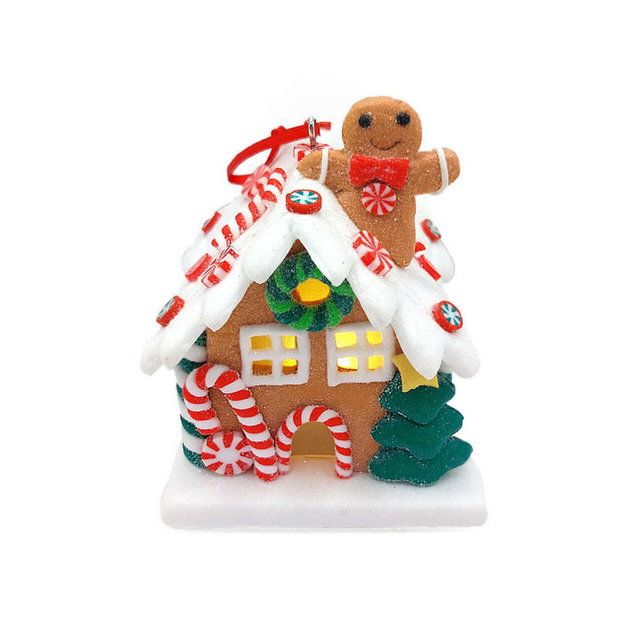 Christmas Ornament - Gingerbread Snow House with Gingerbread Man. Wizardi Festive Decoration F07-N2-18-EE403B