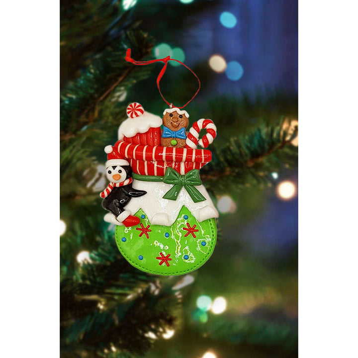 Christmas Ornament - Glossy Gingerbread Gift Bag with Penguin. Wizardi Festive Decoration F07-N2-11-AA440B