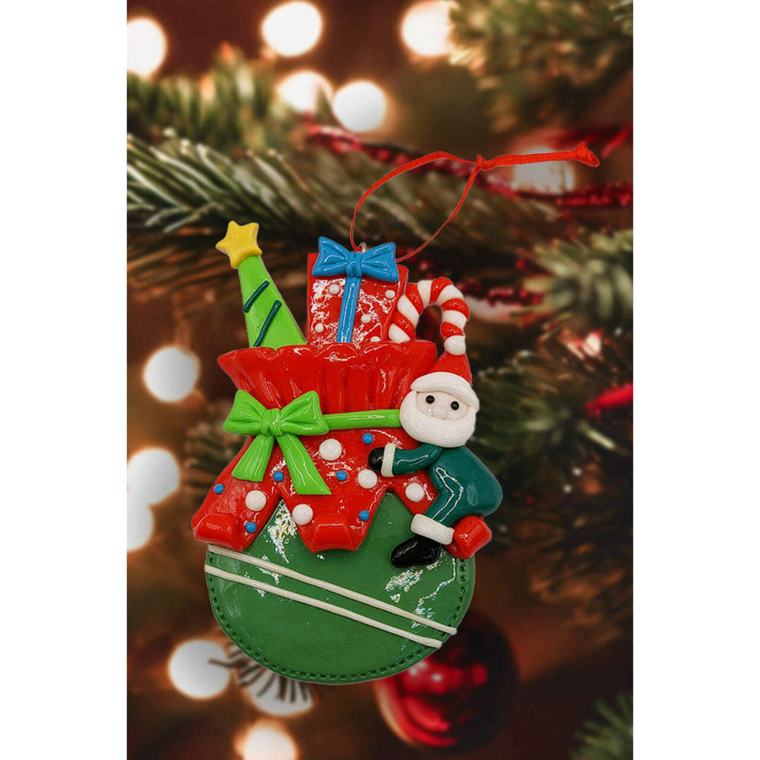 Christmas Ornament - Glossy Gingerbread Gift Bag with Santa. Wizardi Festive Decoration F07-N2-11-AA440C