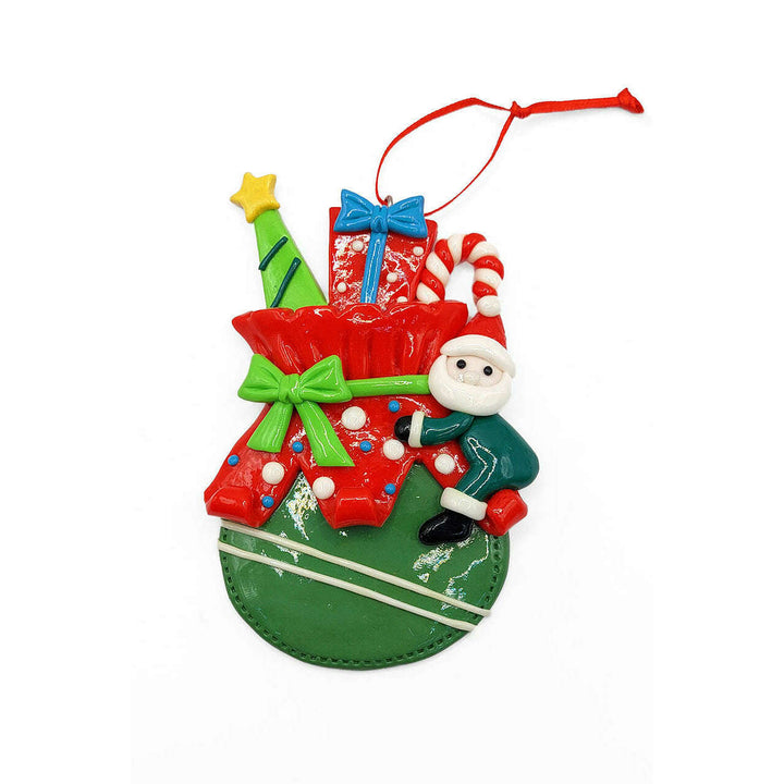Christmas Ornament - Glossy Gingerbread Gift Bag with Santa. Wizardi Festive Decoration F07-N2-11-AA440C