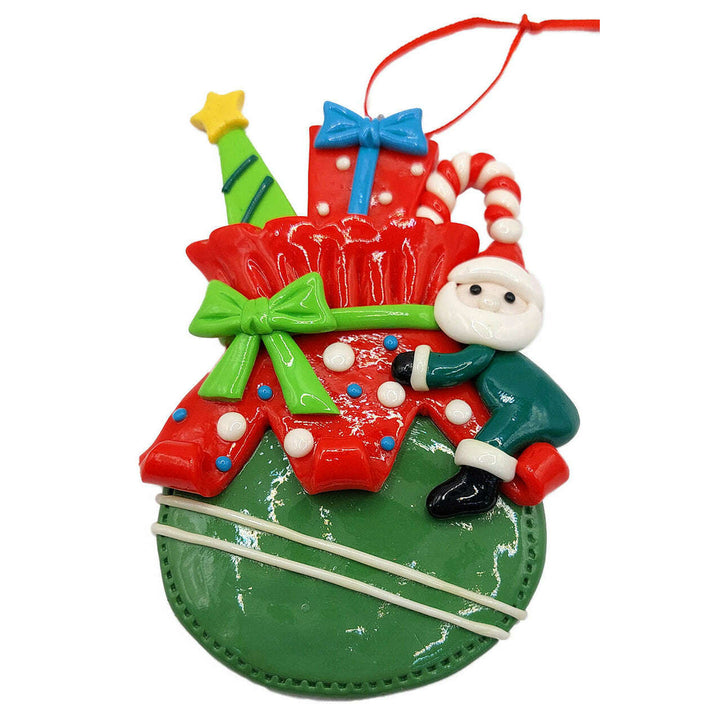 Christmas Ornament - Glossy Gingerbread Gift Bag with Santa. Wizardi Festive Decoration F07-N2-11-AA440C