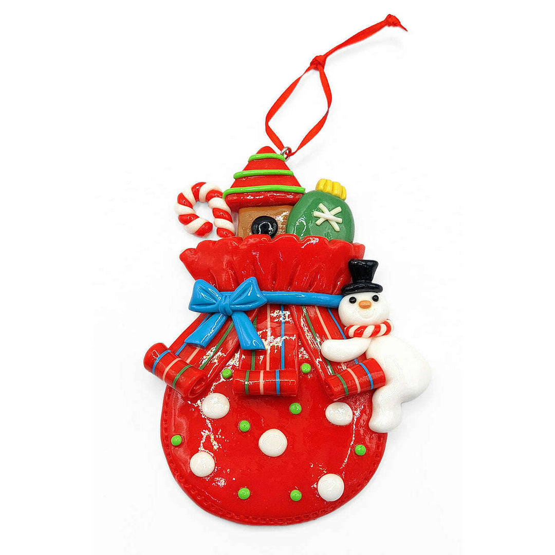 Christmas Ornament - Glossy Gingerbread Gift Bag with Snowman. Wizardi Festive Decoration F07-N2-11-AA440A