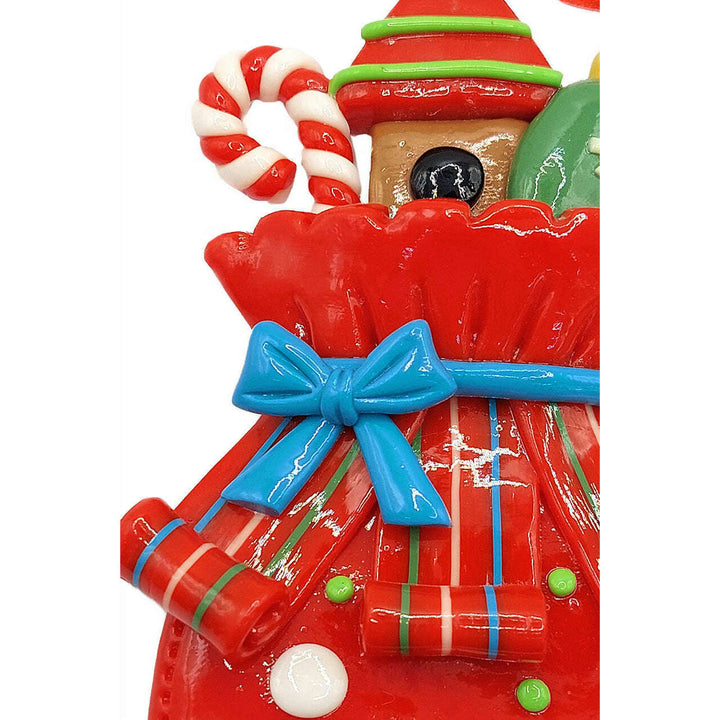 Christmas Ornament - Glossy Gingerbread Gift Bag with Snowman. Wizardi Festive Decoration F07-N2-11-AA440A
