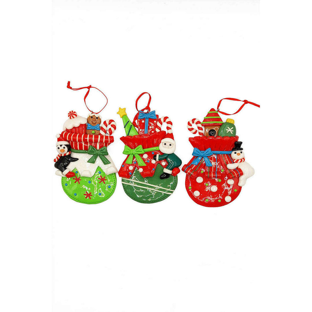 Christmas Ornament - Glossy Gingerbread Gift Bag with Snowman. Wizardi Festive Decoration F07-N2-11-AA440A