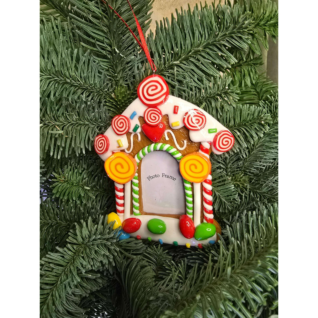 Christmas Ornament - Glossy Gingerbread Gingerbread House Frame. Wizardi Festive Decoration F07-N2-8-SEE200A