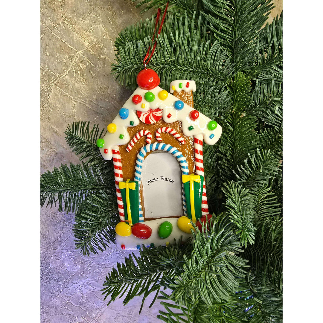 Christmas Ornament - Glossy Gingerbread Gingerbread House Frame. Wizardi Festive Decoration F07-N2-8-SEE200B