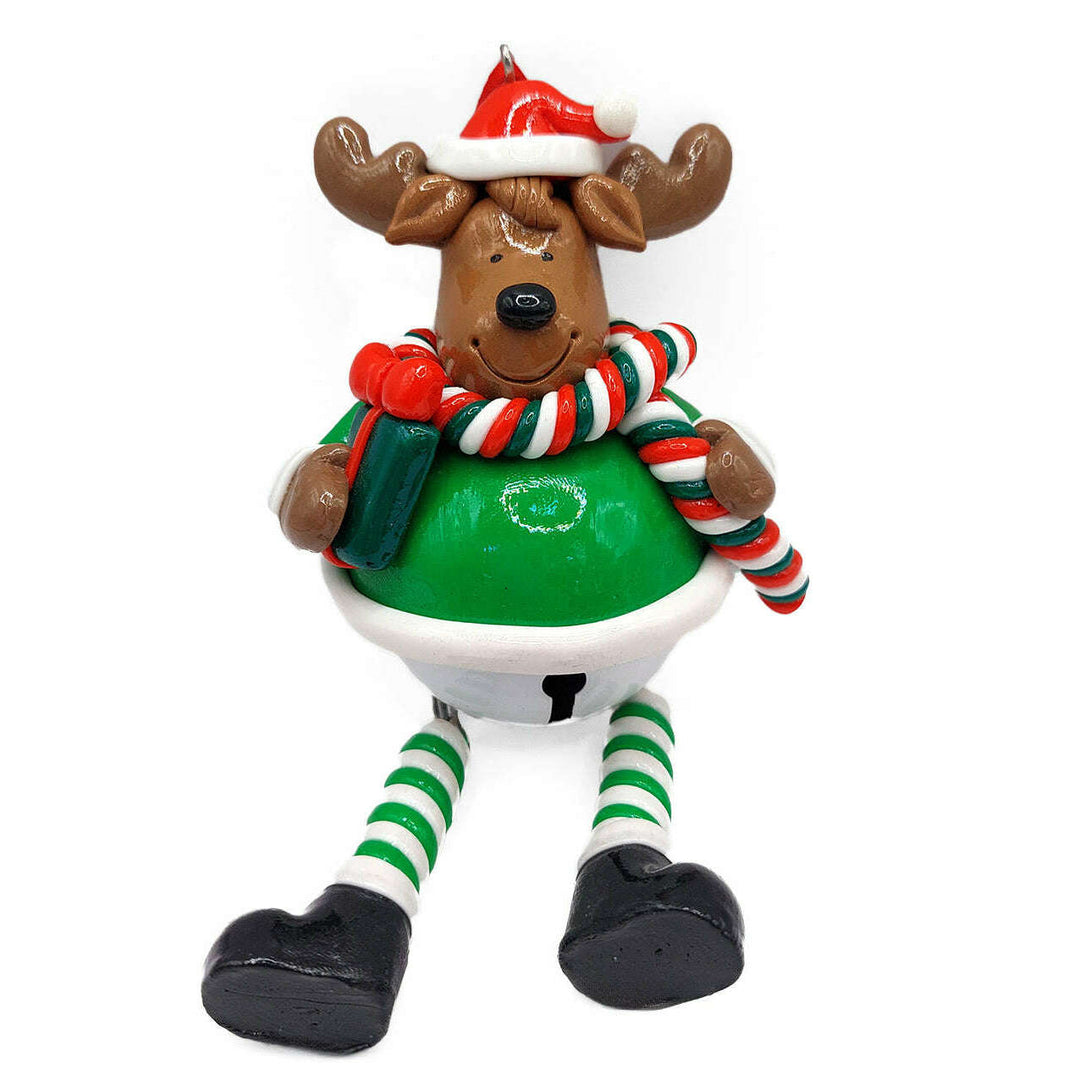 Christmas Ornament - Glossy Gingerbread Reindeer with Dangling Legs and Bell. Wizardi Festive Decoration F07-N2-15-SBB004C