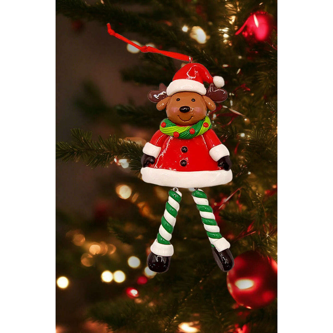 Christmas Ornament - Glossy Gingerbread Reindeer with Dangling Legs. Wizardi Festive Decoration F07-N2-9-SAA202C