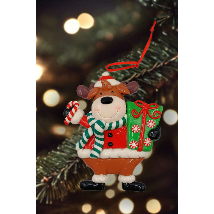 Christmas Ornament - Glossy Gingerbread Reindeer. Wizardi Festive Decoration F07-N2-13-SEE203C