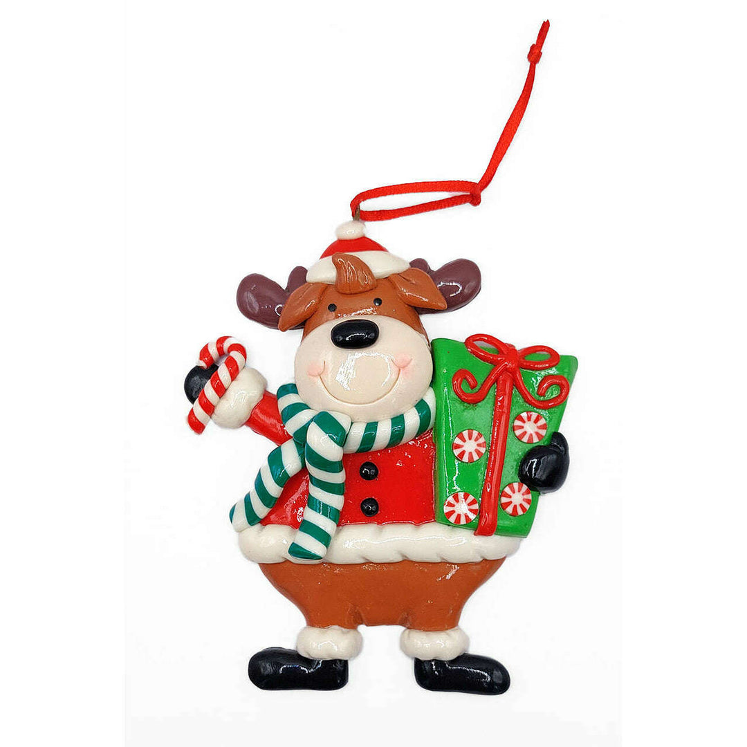 Christmas Ornament - Glossy Gingerbread Reindeer. Wizardi Festive Decoration F07-N2-13-SEE203C