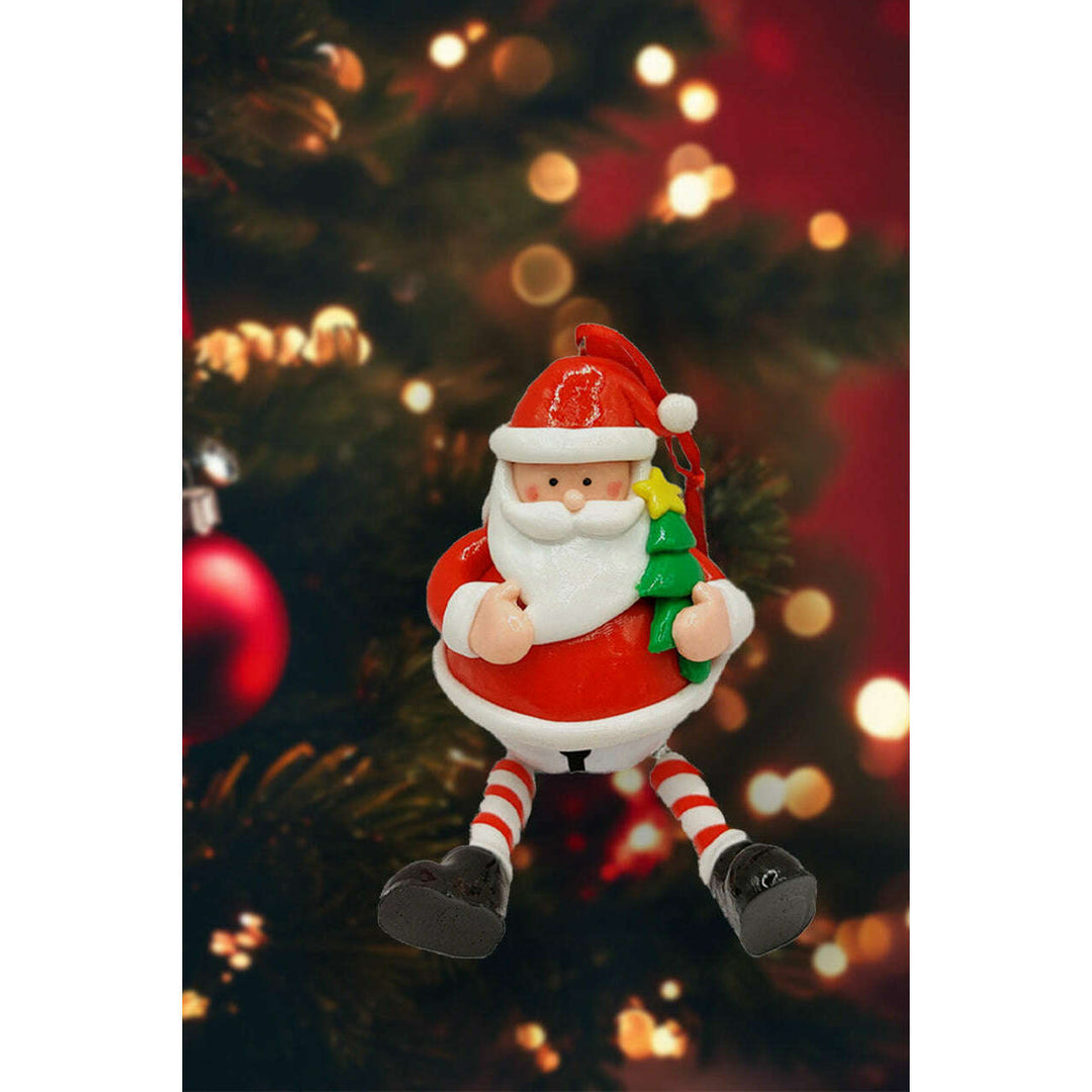 Christmas Ornament - Glossy Gingerbread Santa with Dangling Legs and Bell. Wizardi Festive Decoration F07-N2-15-SBB004A