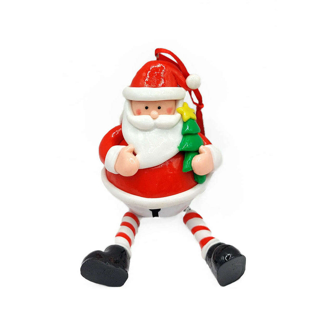 Christmas Ornament - Glossy Gingerbread Santa with Dangling Legs and Bell. Wizardi Festive Decoration F07-N2-15-SBB004A
