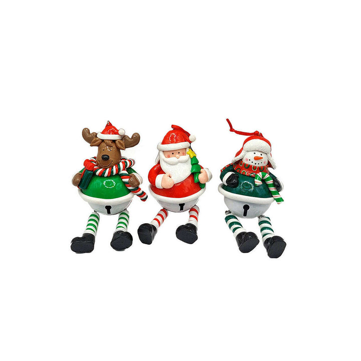 Christmas Ornament - Glossy Gingerbread Santa with Dangling Legs and Bell. Wizardi Festive Decoration F07-N2-15-SBB004A
