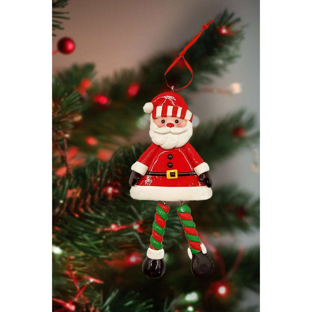 Christmas Ornament - Glossy Gingerbread Santa with Dangling Legs. Wizardi Festive Decoration F07-N2-9-SAA202A