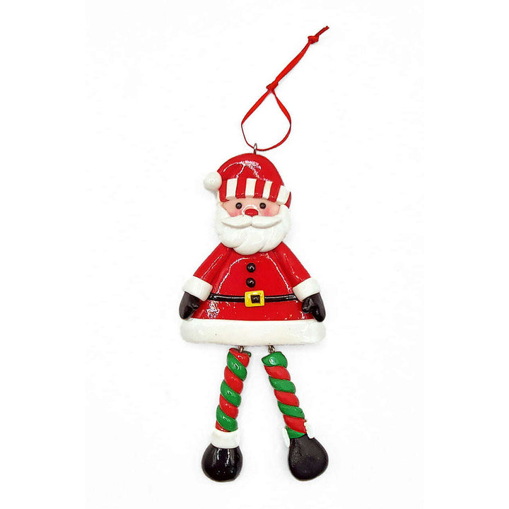 Christmas Ornament - Glossy Gingerbread Santa with Dangling Legs. Wizardi Festive Decoration F07-N2-9-SAA202A