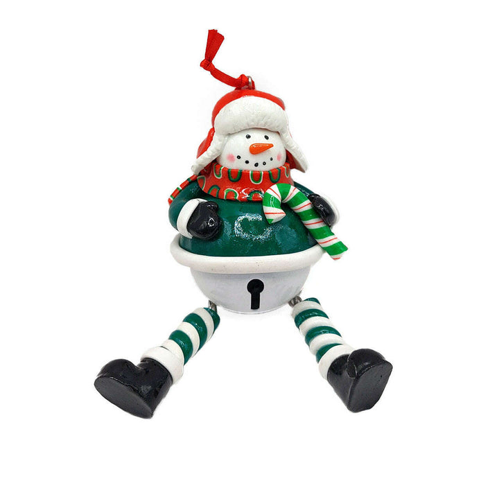 Christmas Ornament - Glossy Gingerbread Snowman with Dangling Legs and Bell. Wizardi Festive Decoration F07-N2-15-SBB004B