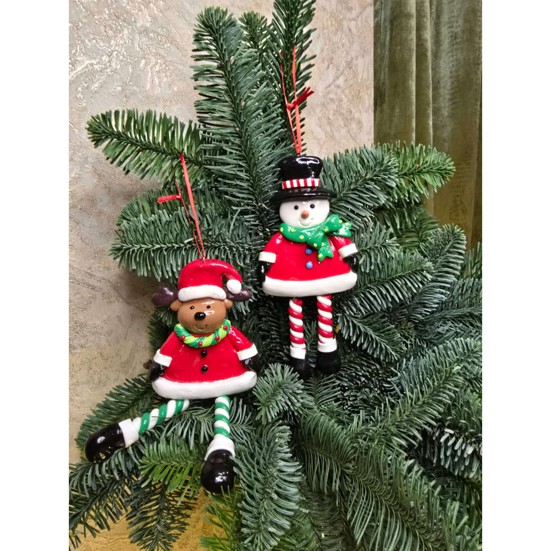 Christmas Ornament - Glossy Gingerbread Snowman with Dangling Legs. Wizardi Festive Decoration F07-N2-9-SAA202B