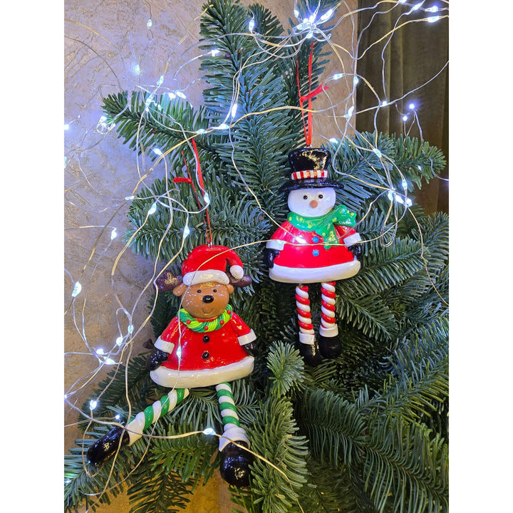 Christmas Ornament - Glossy Gingerbread Snowman with Dangling Legs. Wizardi Festive Decoration F07-N2-9-SAA202B