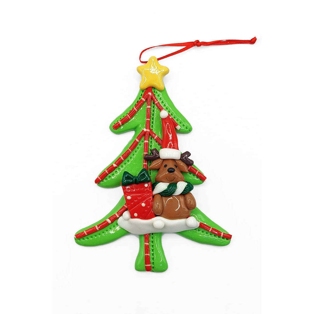 Christmas Ornament - Glossy Gingerbread Tree with Reindeer. Wizardi Festive Decoration F07-N2-12-AA453A