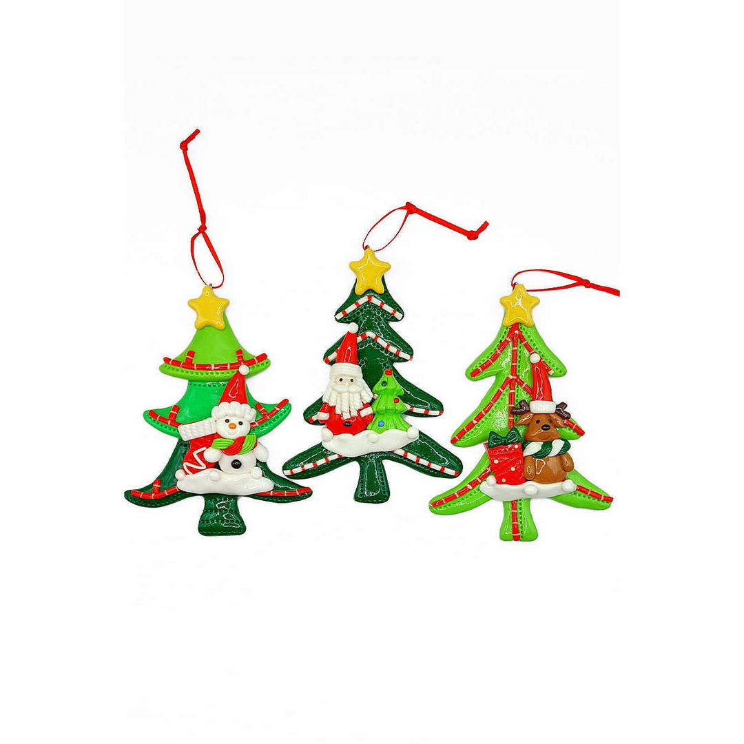Christmas Ornament - Glossy Gingerbread Tree with Reindeer. Wizardi Festive Decoration F07-N2-12-AA453A
